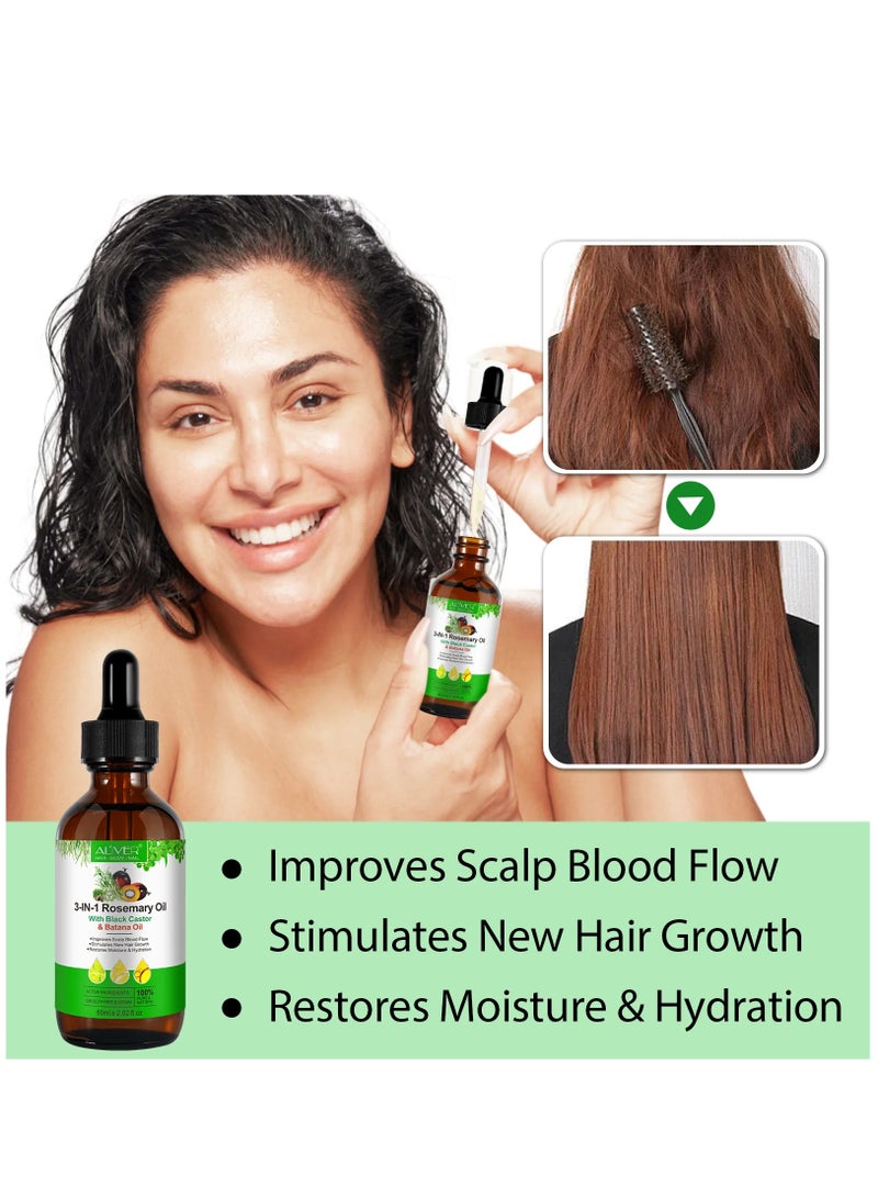 ALIVER 3 In 1 Rosemary Oil with Black Castor Oil & Batana Oil for Hair Care Hair Conditioner Oil for Thin Hair Repair Damaged Hair Nourishes Thin Hair Scalp Skin and Loss Hair Growth Fit for All Hair Types - Image 5