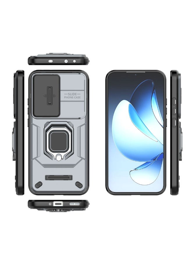عام Case Compatible with OPPO Reno 13 Pro 5G Case, 360° Metal Ring Magnetic Kickstand Shell with Camera Lens Slide Window, TPU+PC Armor Shockproof Protective Cover - Image 3