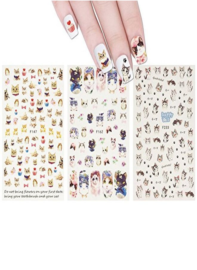 allydrew 3 Sheets Love For Cats Nail Art Kitty Cat Nail Stickers  - Image 1