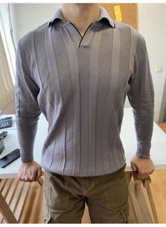Cool Tarz Cool Style Smoke Men's Thick Striped Polo Neck Knit T-Shirt  - Image 2