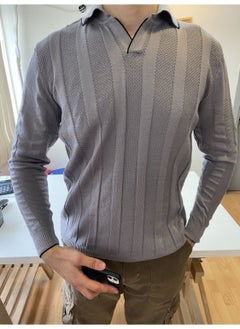 Cool Tarz Cool Style Smoke Men's Thick Striped Polo Neck Knit T-Shirt  - Image 1