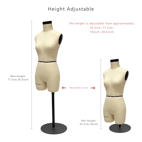 DE-LIANG Half Scale Dress Form (Not Adult Full Size) 1:2 TabletopMiniature Sewing Half Size Mannequin Not Fully Pinable Dressmaker Dummy 43cm Body Height Female Torso Tailor Model for Draping Beige - Image 4