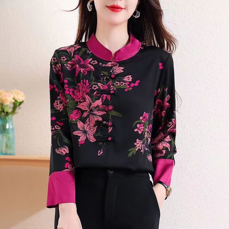 2024 Summer New Silk Shirt Womens Chinese Style National Style Vintage Long Sleeve Fashionable Top Western Style Small Shirt Elegant Women Picture Color
