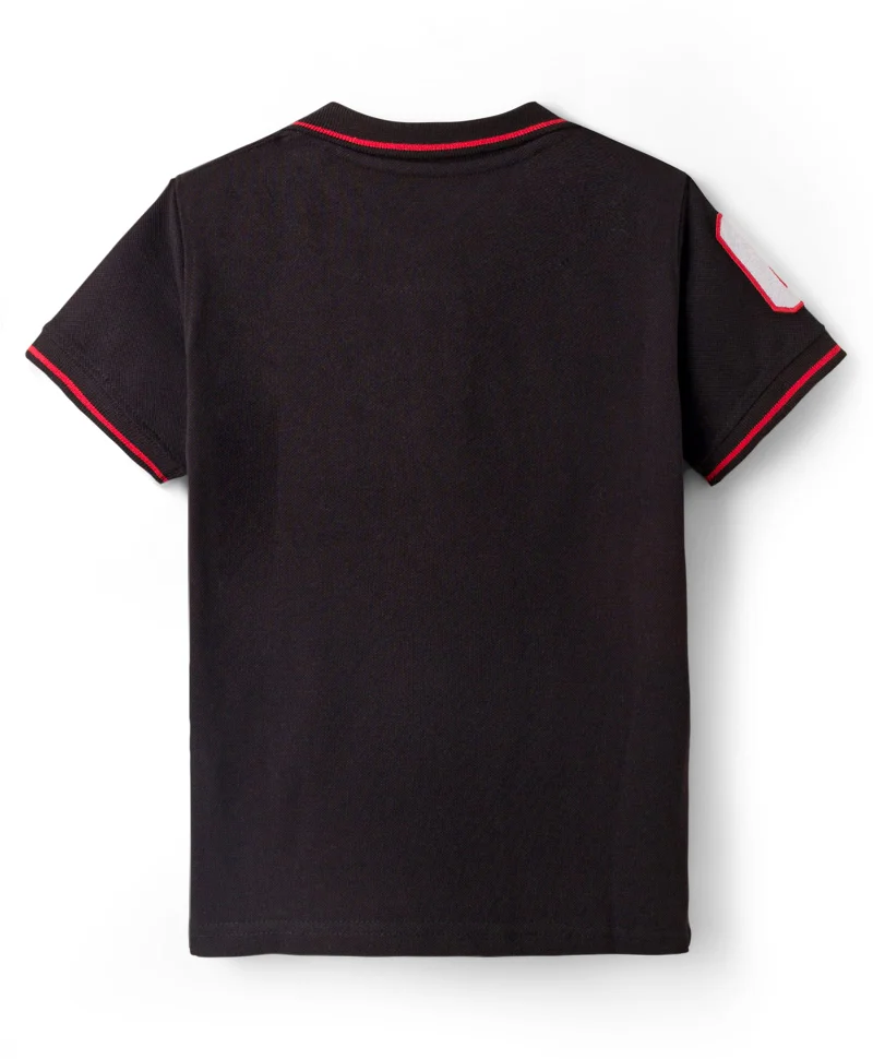 Pine Kids Pine Kids Cotton Knit Half Sleeves Polo T-Shirt with Number Embroidery - Black