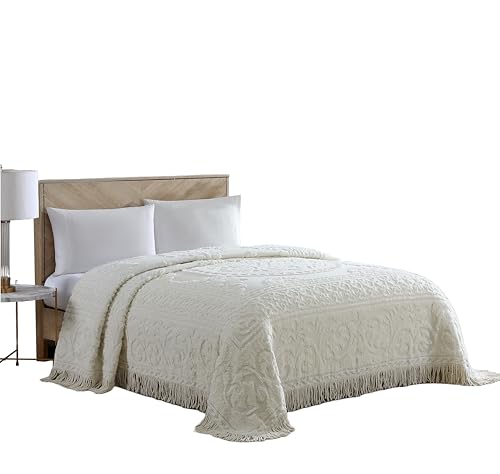Beatrice Home Fashions Medallion Chenille Bedspread, King, Ivory - Image 1