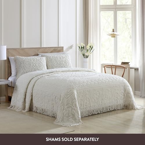 Beatrice Home Fashions Medallion Chenille Bedspread, King, Ivory - Image 3