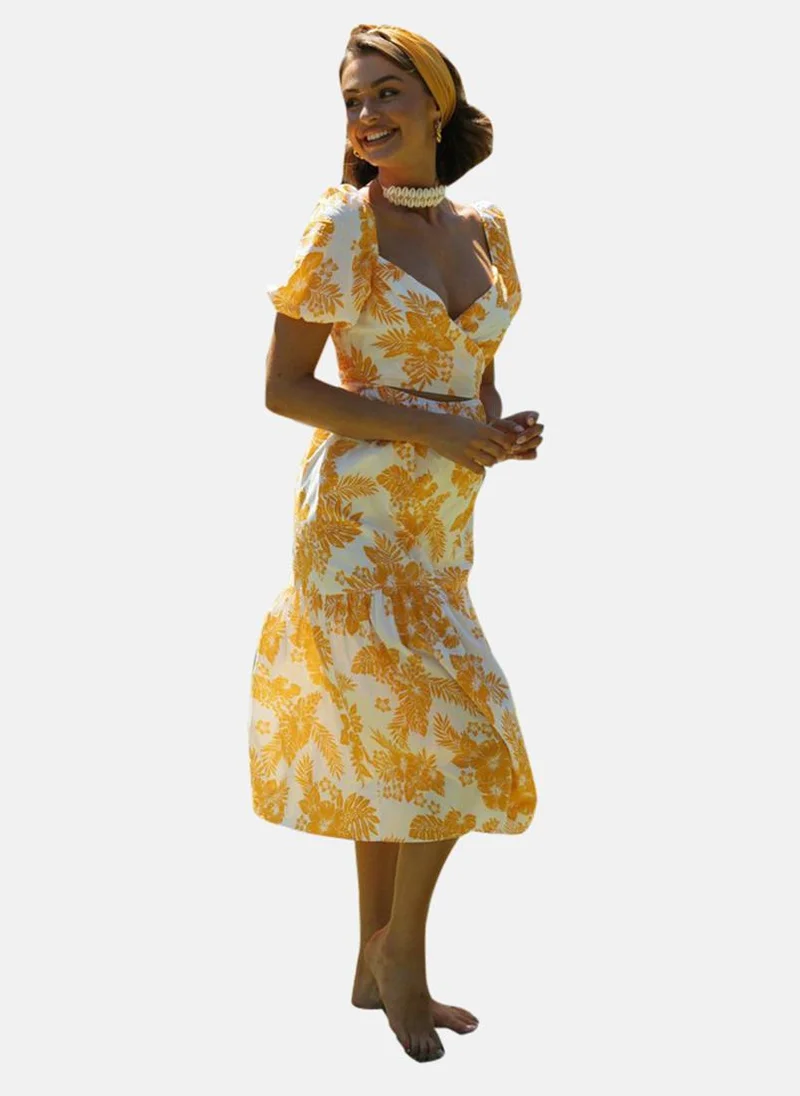 YUNIQEE Floral Puff Sleeve Dress