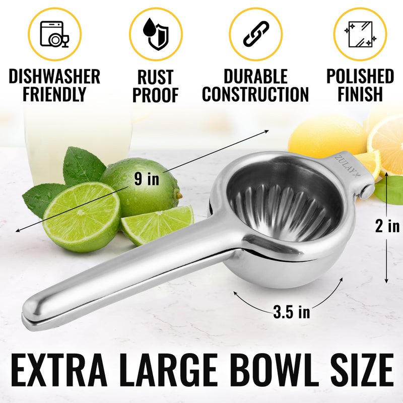 Zulay Kitchen Zulay Extra Large Lemon Squeezer Stainless Steel - Easy Squeeze Heavy Duty Lemon Juicer Hand Press - Ergonomic Citrus Squeezer & Fruit Juicer for Small Oranges, Lemons, & Limes - Image 3