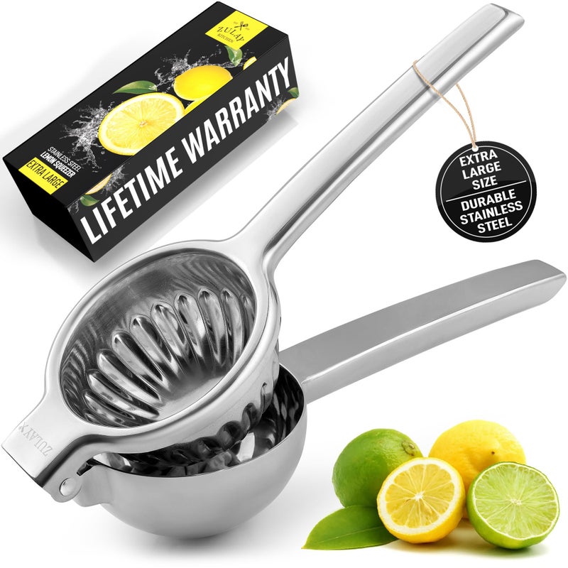 Zulay Kitchen Zulay Extra Large Lemon Squeezer Stainless Steel - Easy Squeeze Heavy Duty Lemon Juicer Hand Press - Ergonomic Citrus Squeezer & Fruit Juicer for Small Oranges, Lemons, & Limes - Image 1