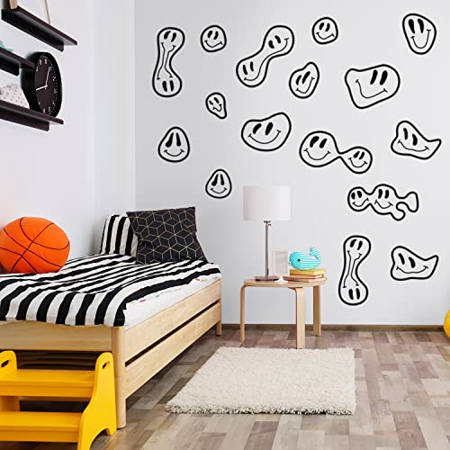 Printique Set of 16 Vinyl Wall Art Decal - Groovy Smiles Pattern - from 5" x 4" Each - Modern Funny Minimalist Design Sticker for Kids Bedroom Living Room Playroom Daycare Classroom School Decor (Black) - Image 1