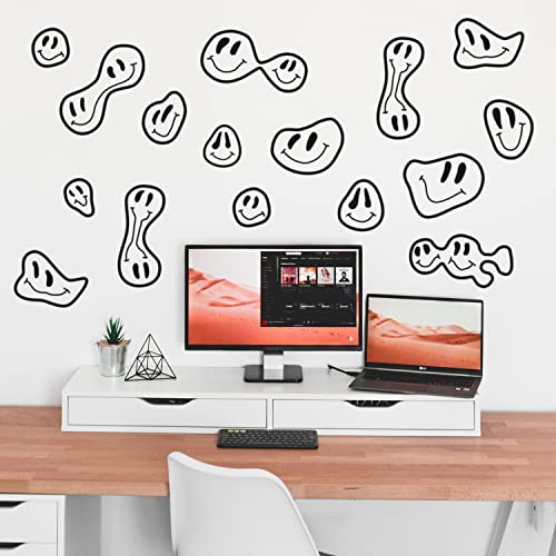 Printique Set of 16 Vinyl Wall Art Decal - Groovy Smiles Pattern - from 5" x 4" Each - Modern Funny Minimalist Design Sticker for Kids Bedroom Living Room Playroom Daycare Classroom School Decor (Black) - Image 2