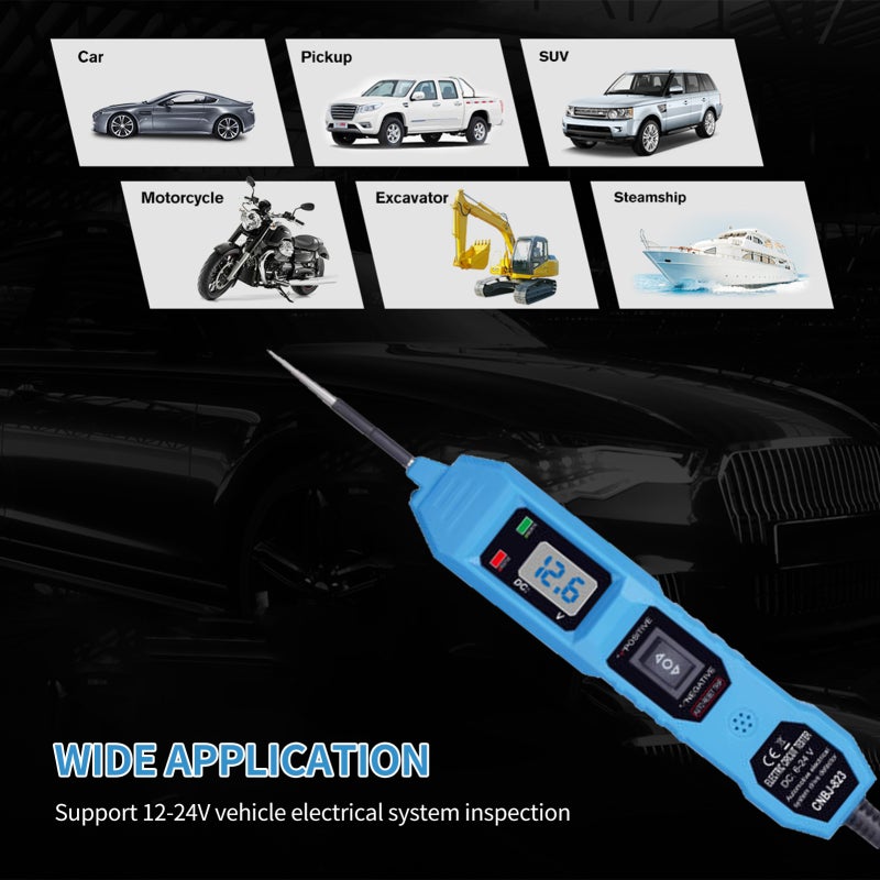 Automotive Circuit Tester: Blue 4.5m Cable Accurate 6V-24V DC Voltage Measurement - Overload Protection Built-in Buzzer Led Light for Vehicle Electrical Diagnostics - Image 3