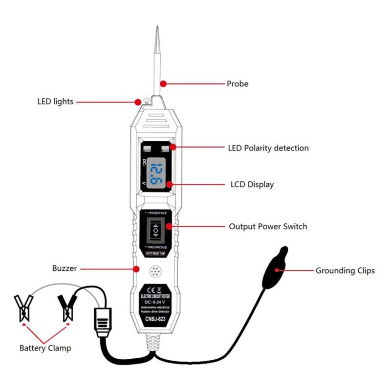 Automotive Circuit Tester: Blue 4.5m Cable Accurate 6V-24V DC Voltage Measurement - Overload Protection Built-in Buzzer Led Light for Vehicle Electrical Diagnostics - Image 5