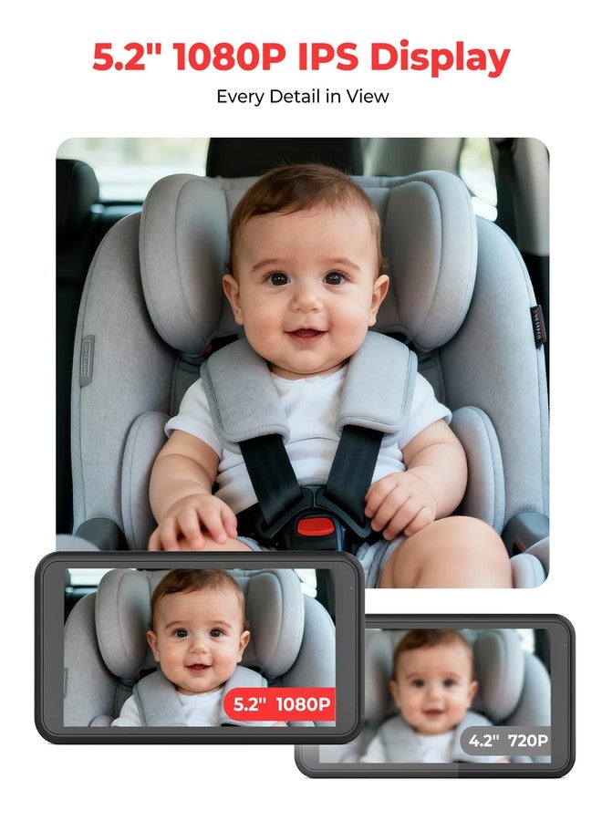 Luckview BM2A Baby Car Camera, Night Vision & 5.2" 1080P Display for Rear-Facing Car Seats, Easy No-Damage Install, Patented Anti-Shake Mount – Ideal for Parents and Pet Owners - Image 2