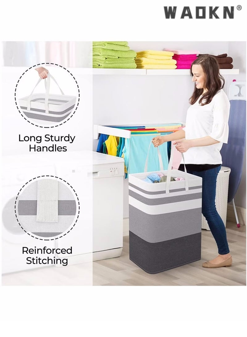 دبليو أيه أو كي أن كبير سلة الغسيل ، 2 مجموعات من سلال الغسيل ، قابلة للطي كيس الغسيل ، مع مقبض المحمولة ، سلة الغسيل منفصلة لتخزين الملابس والبطانيات والوسائد ، والملابس ولعب الأطفال في المهاجع والمنازل - Image 5