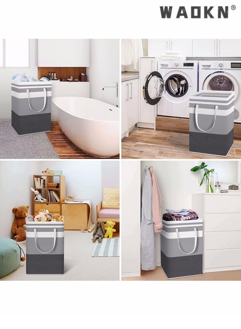 دبليو أيه أو كي أن كبير سلة الغسيل ، 2 مجموعات من سلال الغسيل ، قابلة للطي كيس الغسيل ، مع مقبض المحمولة ، سلة الغسيل منفصلة لتخزين الملابس والبطانيات والوسائد ، والملابس ولعب الأطفال في المهاجع والمنازل - Image 4