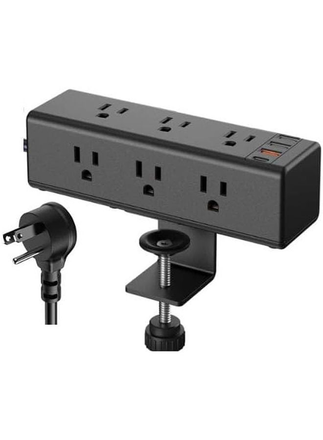Black Qivine Desk Clamp Power Strip 40W Fast Charging Station Surge Protector 2 USB Ports - Image 2
