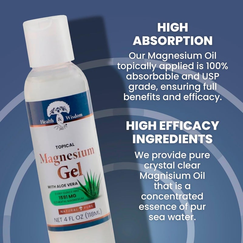 Health and Wisdom Topical Magnesium Gel with Aloe Vera Magnesium Gel Topical for Muscles Magnesium Topical Gel Gel Magnesium All Natural Magnesium Gel Magnesium Chloride Gel 4 Fl Oz - Image 3