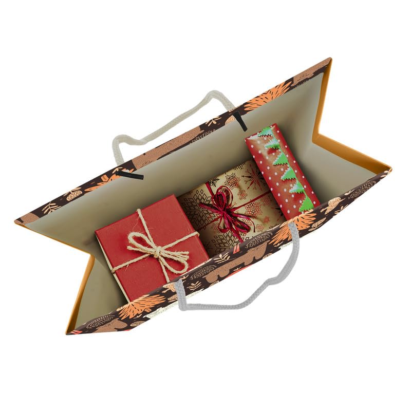 PaperPep Brown Autumn Jungle Print 9"X4"X7" Gifting Paper Bag| Ideal for Return Gifts, Presents, Weddings, Birthday, Holiday Presents, Celebrations | Pack of 10 - Image 5