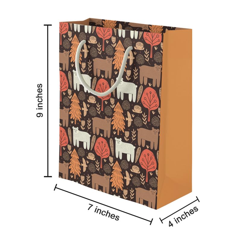 PaperPep Brown Autumn Jungle Print 9"X4"X7" Gifting Paper Bag| Ideal for Return Gifts, Presents, Weddings, Birthday, Holiday Presents, Celebrations | Pack of 10 - Image 3