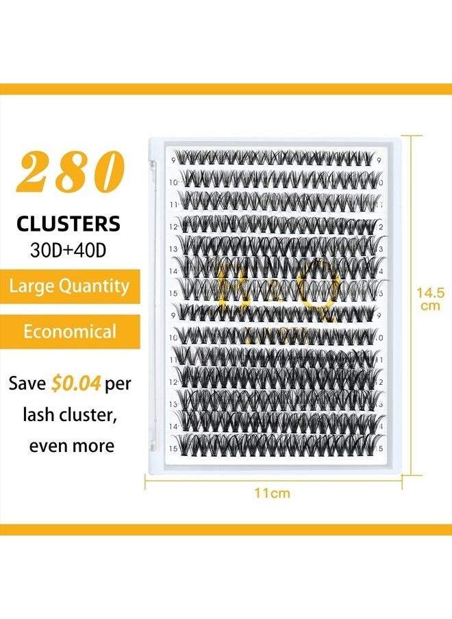 B&qaugen - Lash Clusters 30D+40D-D-9-16MIX B&Q LASH Individual Lashes 280 Clusters False Eyelash 9-16MIX Lash Clusters Extensions Individual Lashes Cluster DIY Eyelash Extensions at Home (30D+40D,D-9-16MIX) - Image 1
