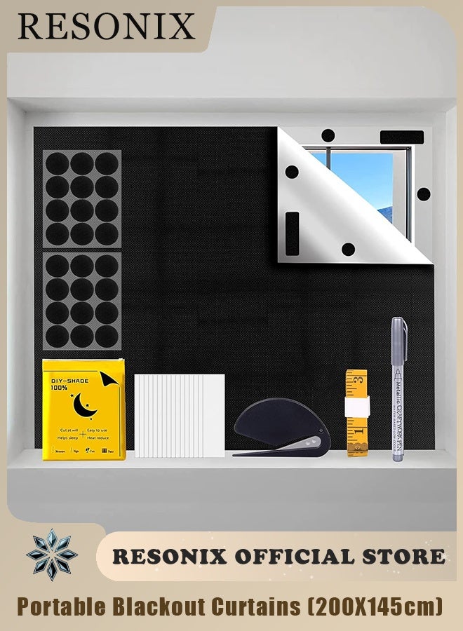 RESONIX Blackout Blind(200X145cm), Portable DIY Window Blinds No Drill Easy Stick On Window, Blackout Curtains with Velcro&Soft Ruler for Baby Nursery, Bedroom,Travel - Image 1