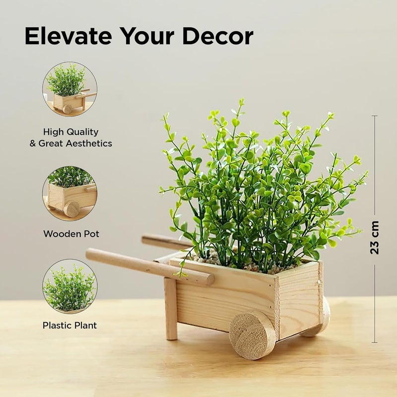 Umai UMAI Artificial Plants 23cm Height in Wooden Pot Plastic Plants for Home Decor Office Desk Bedroom Balcony Living Room Table Top Shelves Natural Look Decoration  - Image 3