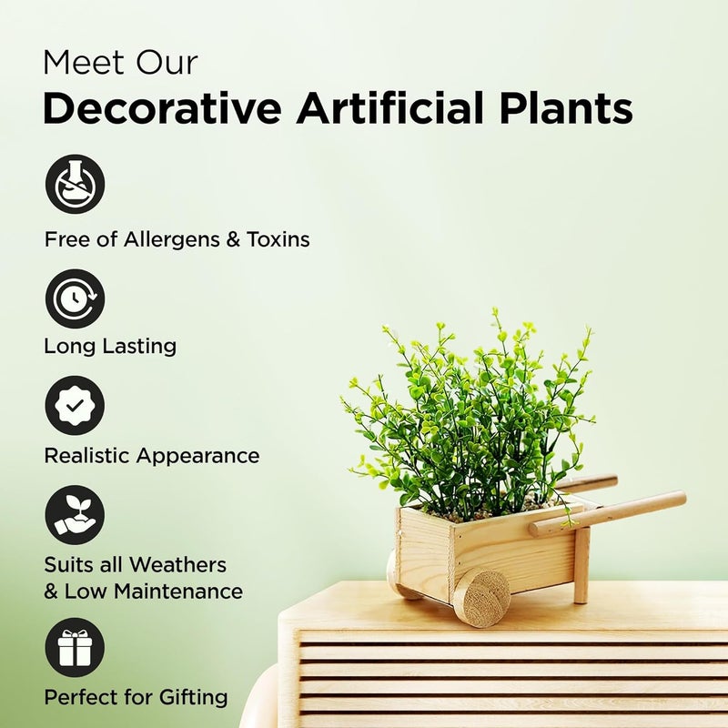 Umai UMAI Artificial Plants 23cm Height in Wooden Pot Plastic Plants for Home Decor Office Desk Bedroom Balcony Living Room Table Top Shelves Natural Look Decoration  - Image 2