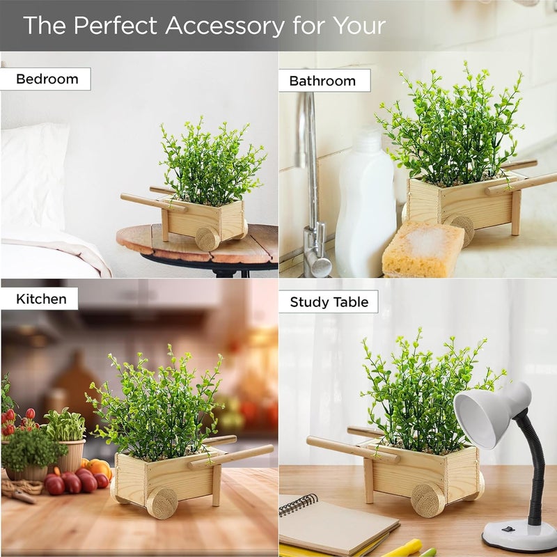 Umai UMAI Artificial Plants 23cm Height in Wooden Pot Plastic Plants for Home Decor Office Desk Bedroom Balcony Living Room Table Top Shelves Natural Look Decoration  - Image 4