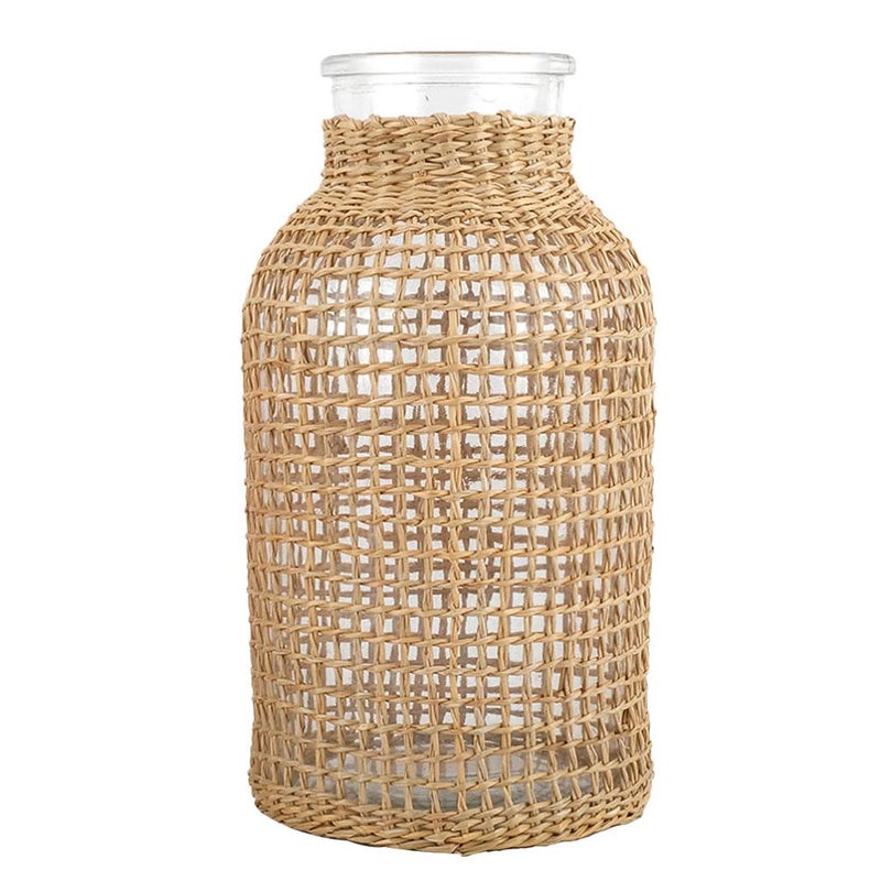 VORCOOL Rattan Woven Vase Rustic Country Style Basket Seagrass Woven Floor Standing Vase for Home Arrangement Table Centerpiece