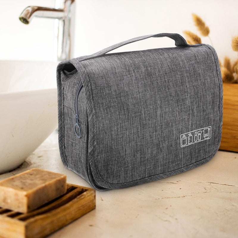 Large Capacity Hanging Travel Toiletry Bag Portable Cosmetic Organizer Grey for Men Women - Image 5