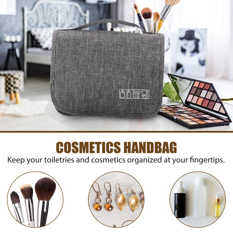 Large Capacity Hanging Travel Toiletry Bag Portable Cosmetic Organizer Grey for Men Women - Image 4
