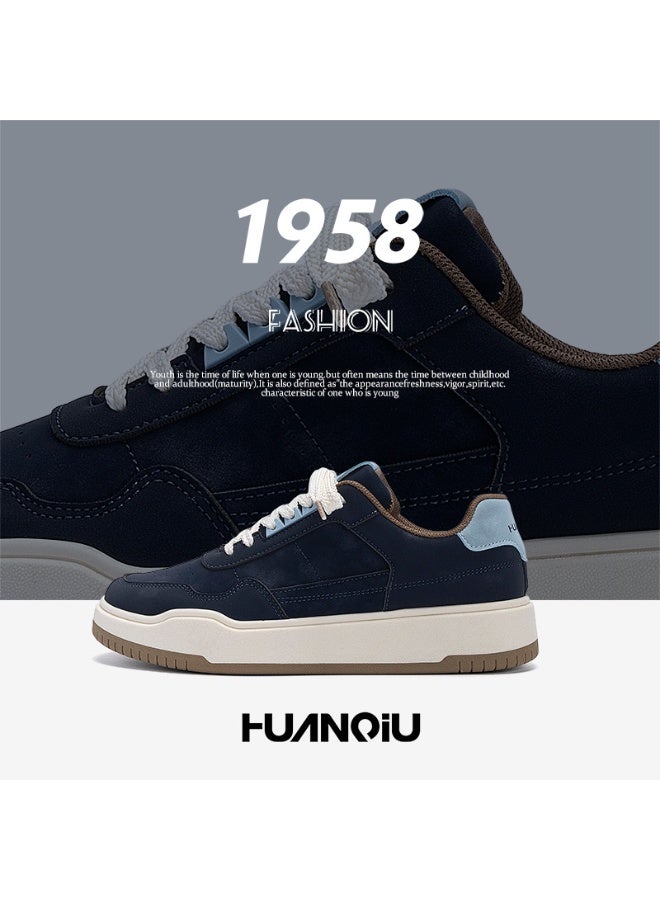 HUANQIU 2025 New Arrival HUANQIU Casual Sneakers for Men/Women - Navy Blue Suede Platform Low-Top Shoes with Trendy Color Blocking 41SIZE - Image 2