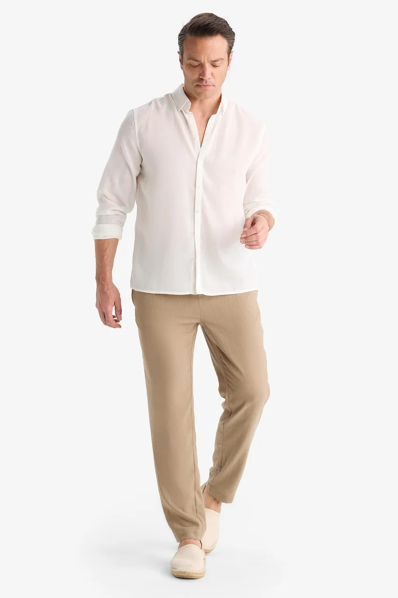 Defacto  Relax Fit Ankle Length Linen Look Trousers for Men | Best Price UAE