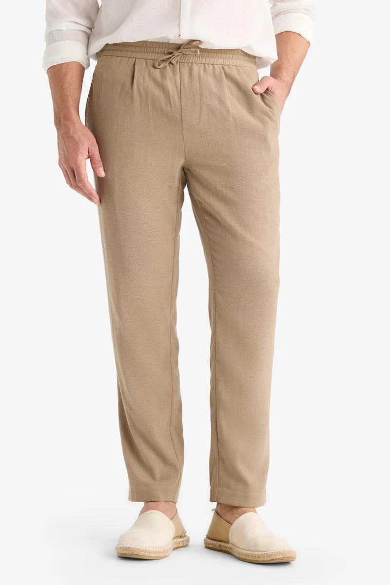 Defacto  Relax Fit Ankle Length Linen Look Trousers for Men | Best Price UAE