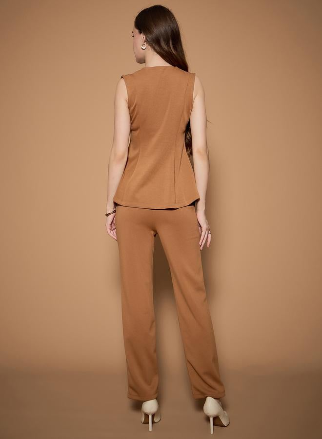 Kassually Solid Peplum Style Waistcoat and Slim Fit Pants Co-Ords by Styli - Image 2