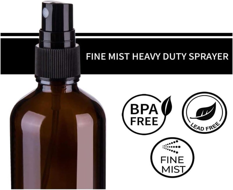 FUFU Glass Spray Bottles for Oil, Hair, Plants Water Empty Fine Mist and Refillable Mini Travel Size Bottle for Cleaning Solutions, Essential Oil Sprayer and Nozzle 6 Pack (100ml) - Image 5