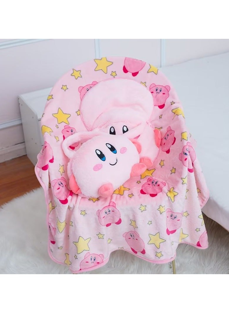 Kirby Star Plush Pillow Blanket 60x40 Inch, Cute Travel Blanket Pillow for Girls Boys, Children's Birthdays, Sofa Cushions Home Decoration