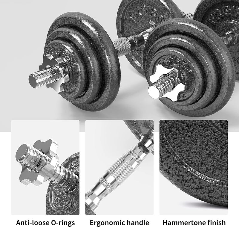 PROIRON 20kg Cast Iron Adjustable Dumbbell Set Hand Weight with Solid Dumbbell Handles - Image 3