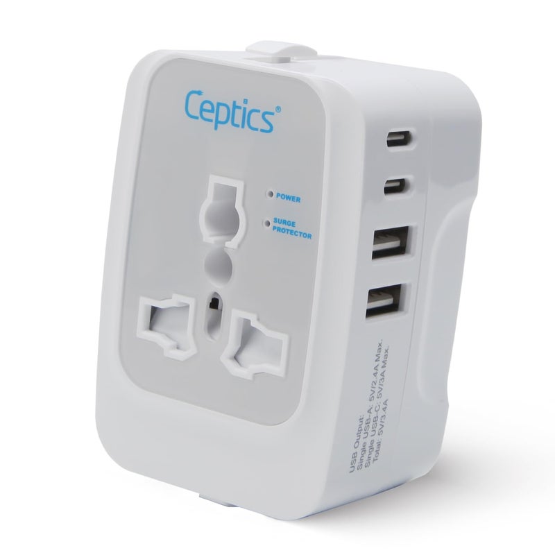 Ceptics Ceptics Universal Travel Adapter with Type C 2 USB 2 USBC 34A Weight Machine for Luggage with Capacity up to 50 Kg Luggage Scale for Bags Home Shop Black  - Image 2
