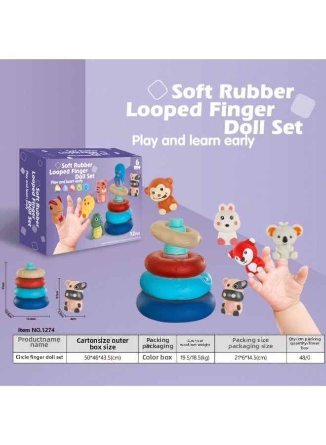 Baby Brain Training Soft Rubber Puzzle Stacked Tower Finger Puppet Parent-child Interaction Vinyl Doll-Color:1274 - Image 1