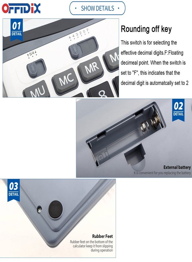 OFFIDIX Large Key Dual Power Electronic Calculator, Portable 12 Digit Large LCD Display Desk Calculator for Daily and Basic Office - Image 4