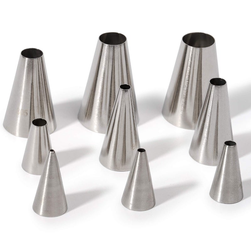 Kayaso 9 Piece Round Piping Tip Set with 20 Disposable Decorating Bags Stainless Steel Pastry Tips Graduated Sizes