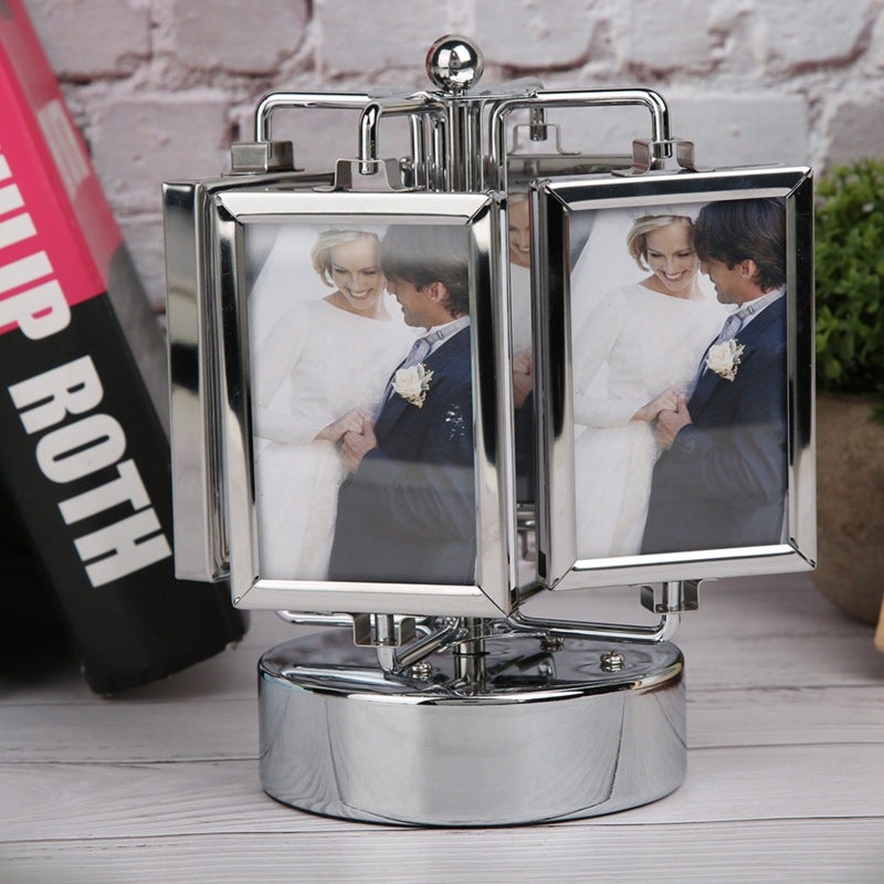 Rotating Music Box Photo Frame: 360° Rotating Double Sided Metal & Glass Frame - Battery-free Mechanical Movement Easy Photo Change for Home Living Room Bedroom Decor Gift for Loved Ones - Image 3