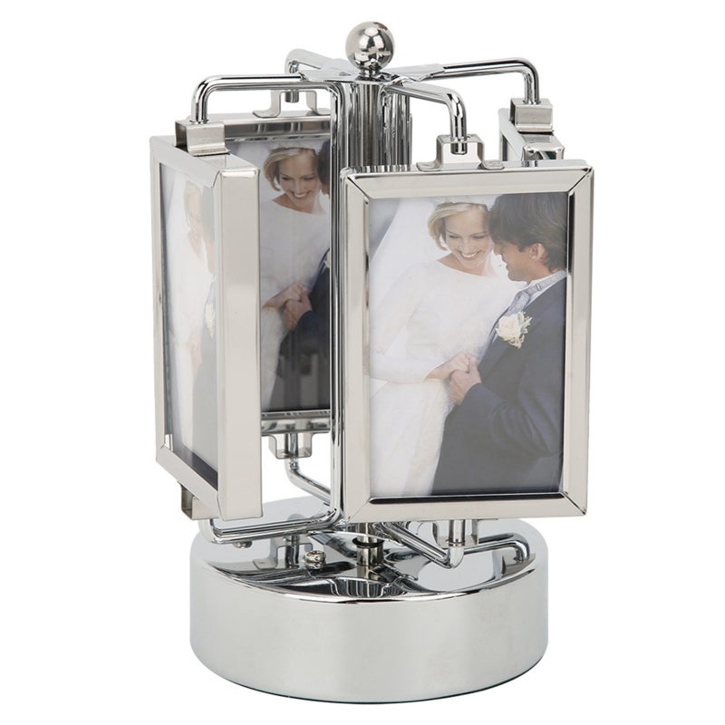 Rotating Music Box Photo Frame: 360° Rotating Double Sided Metal & Glass Frame - Battery-free Mechanical Movement Easy Photo Change for Home Living Room Bedroom Decor Gift for Loved Ones - Image 1