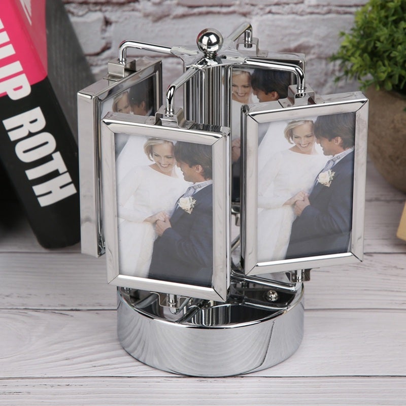 Rotating Music Box Photo Frame: 360° Rotating Double Sided Metal & Glass Frame - Battery-free Mechanical Movement Easy Photo Change for Home Living Room Bedroom Decor Gift for Loved Ones - Image 2