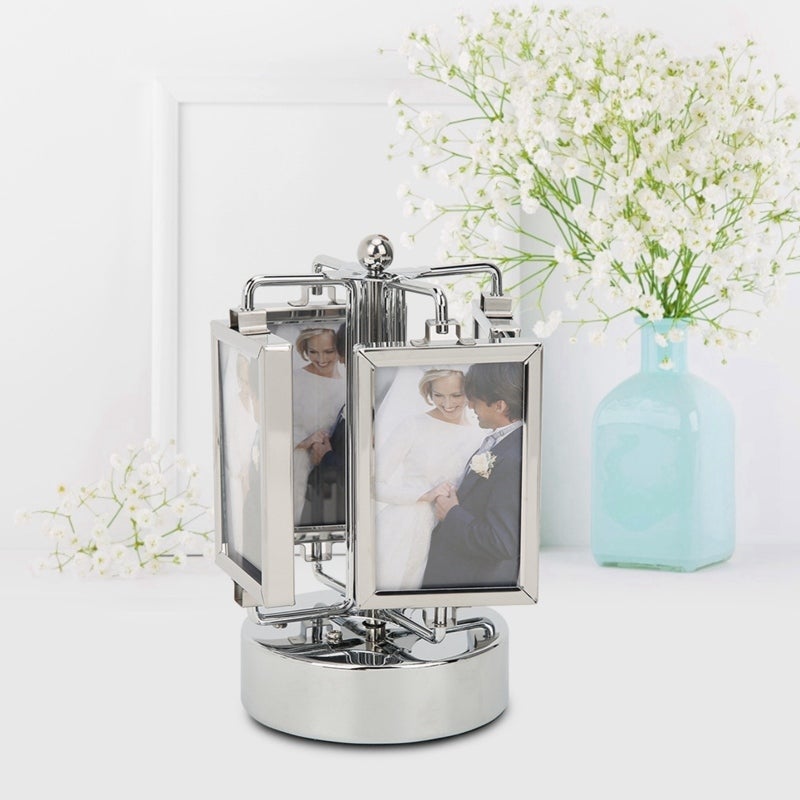 Rotating Music Box Photo Frame: 360° Rotating Double Sided Metal & Glass Frame - Battery-free Mechanical Movement Easy Photo Change for Home Living Room Bedroom Decor Gift for Loved Ones - Image 5