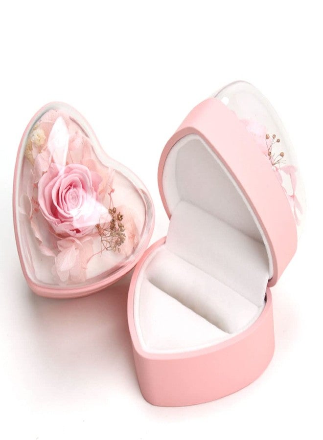 Hsiwto Preserved Flower Rose Ring Box, Heart Shape Velvet Jewelry Box for Valentine's Day Mother's Day Wedding Anniversary Birthday Gift, Pink - Image 1