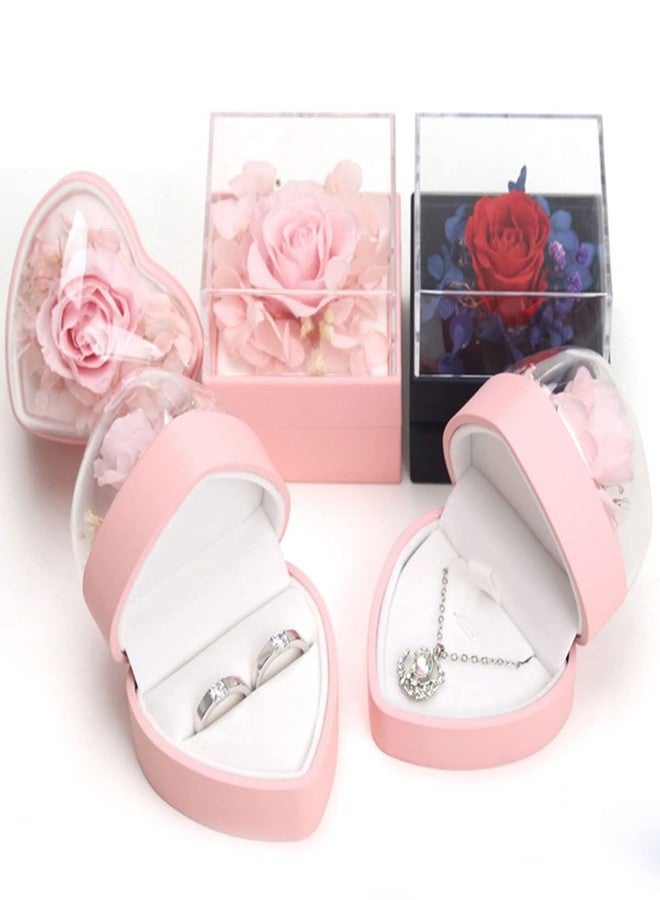 Hsiwto Preserved Flower Rose Ring Box, Heart Shape Velvet Jewelry Box for Valentine's Day Mother's Day Wedding Anniversary Birthday Gift, Pink - Image 4