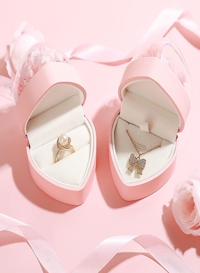 Hsiwto Preserved Flower Rose Ring Box, Heart Shape Velvet Jewelry Box for Valentine's Day Mother's Day Wedding Anniversary Birthday Gift, Pink - Image 3